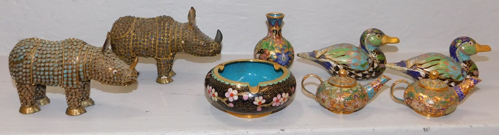 8 Piece Lot of Cloisonne & Stone Decorated Animal Figures (1 of 7)