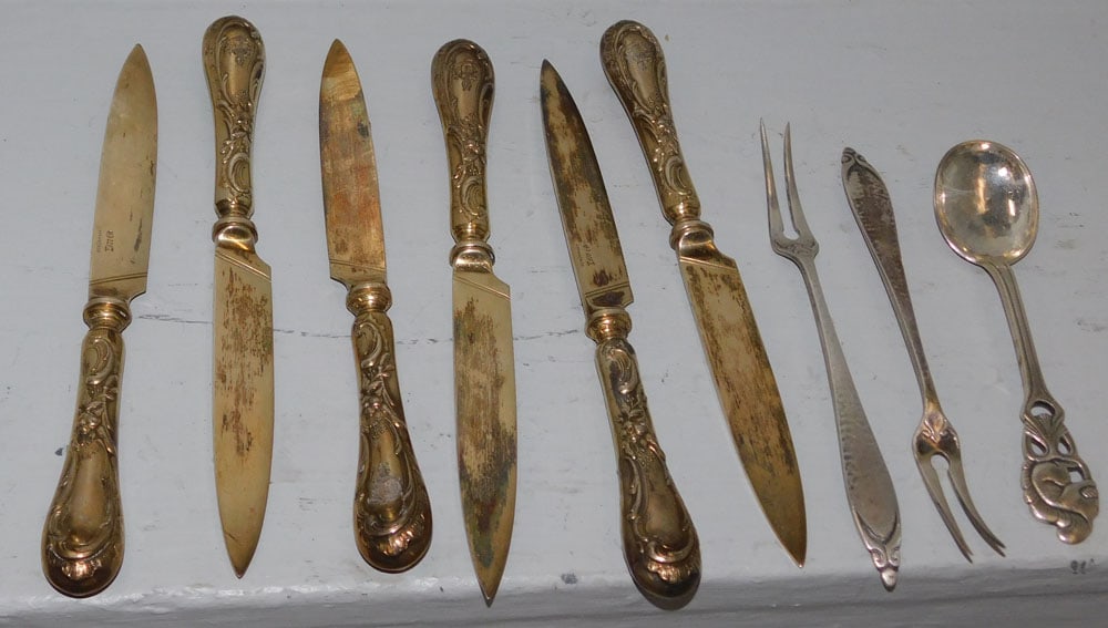 Six 800 silver knives & three pieces of 830 silver flatware (1 of 4)