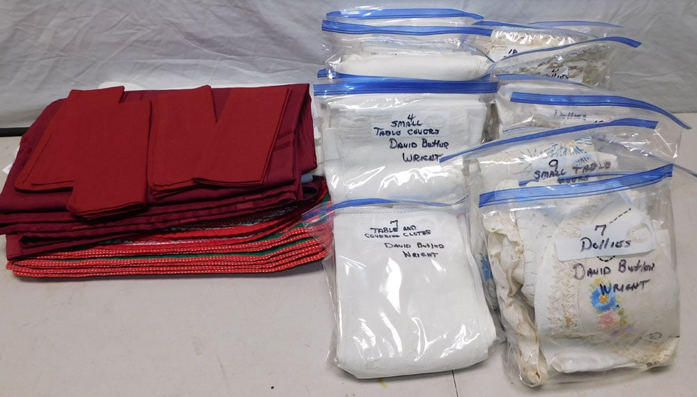 Lot of Linens: Lot of Linens. "ALL DESCRIPTIONS AND ANY CONDITION STATEMENT GIVEN BY LANGSTON AUCTION GALLERY ARE STRICTLY OPINIONS AND LANGSTON'S SHALL HAVE NO RESPONSIBILITY FOR ERRORS OR OMISSIONS. THE ABSENCE OF