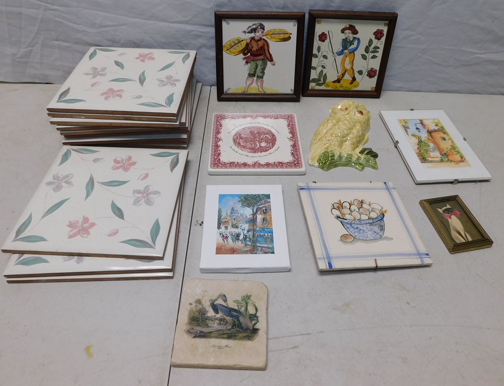 Lot of Painted Tiles: Lot of Painted Tiles. "ALL DESCRIPTIONS AND ANY CONDITION STATEMENT GIVEN BY LANGSTON AUCTION GALLERY ARE STRICTLY OPINIONS AND LANGSTON'S SHALL HAVE NO RESPONSIBILITY FOR ERRORS OR OMISSIONS. THE ABS