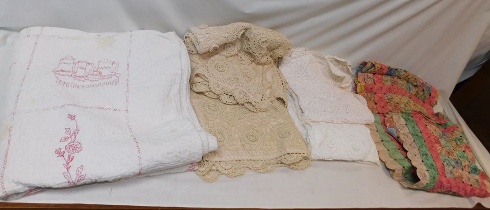 Lot of Crocheted Coverlets & Yo Yo Partial Quilt, (As Is) (1 of 4)