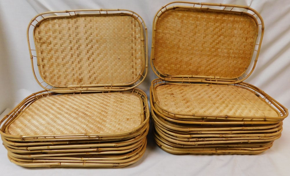 Lot of Bamboo Trays: Lot of Bamboo Trays. "ALL DESCRIPTIONS AND ANY CONDITION STATEMENT GIVEN BY LANGSTON AUCTION GALLERY ARE STRICTLY OPINIONS AND LANGSTON'S SHALL HAVE NO RESPONSIBILITY FOR ERRORS OR OMISSIONS. THE ABSE