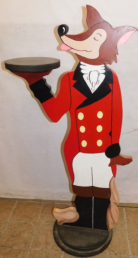 Painted Wood Butler's Fox Figure Stand: Painted Wood Butler's Fox Figure Stand . 38" H "ALL DESCRIPTIONS AND ANY CONDITION STATEMENT GIVEN BY LANGSTON AUCTION GALLERY ARE STRICTLY OPINIONS AND LANGSTON'S SHALL HAVE NO RESPONSIBILITY FOR ERR