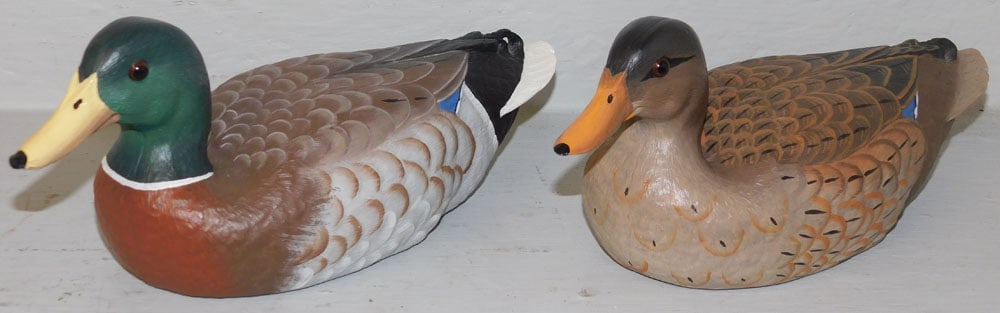 2 Paint Decorated Mallard Decoys, (Artist Signed): 2 Paint Decorated Mallard Decoys, (Artist Signed). Up to 10 1/4" L "ALL DESCRIPTIONS AND ANY CONDITION STATEMENT GIVEN BY LANGSTON AUCTION GALLERY ARE STRICTLY OPINIONS AND LANGSTON'S SHALL HAVE NO RE
