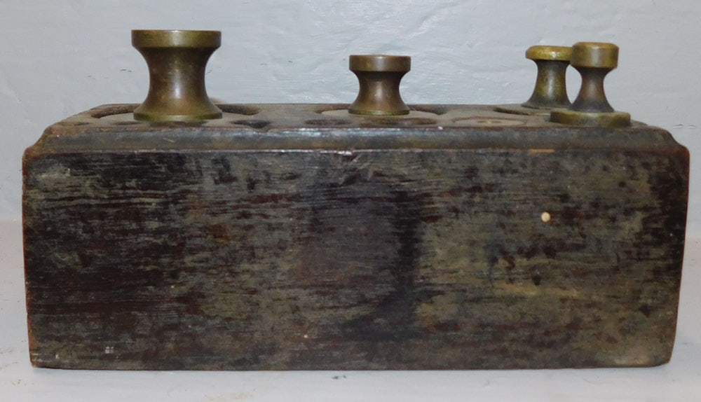 antique brass weights with wood case (1 of 3)