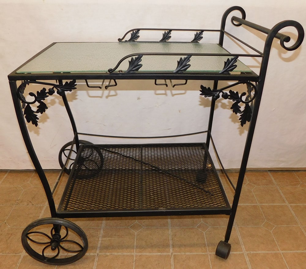painted wrought iron and glass top tea cart on wheels (1 of 4)