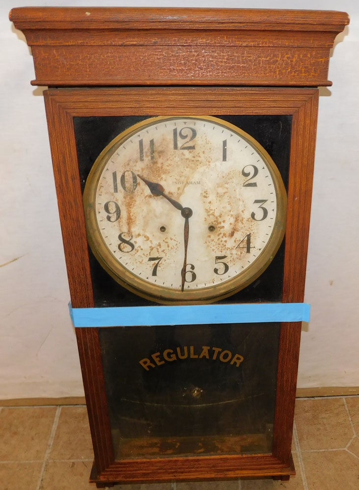 antique oak regulator wall clock by ingram (1 of 6)