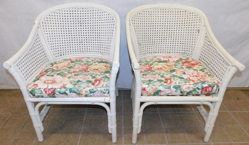 pair painted rattan and cane back arm chairs (1 of 5)