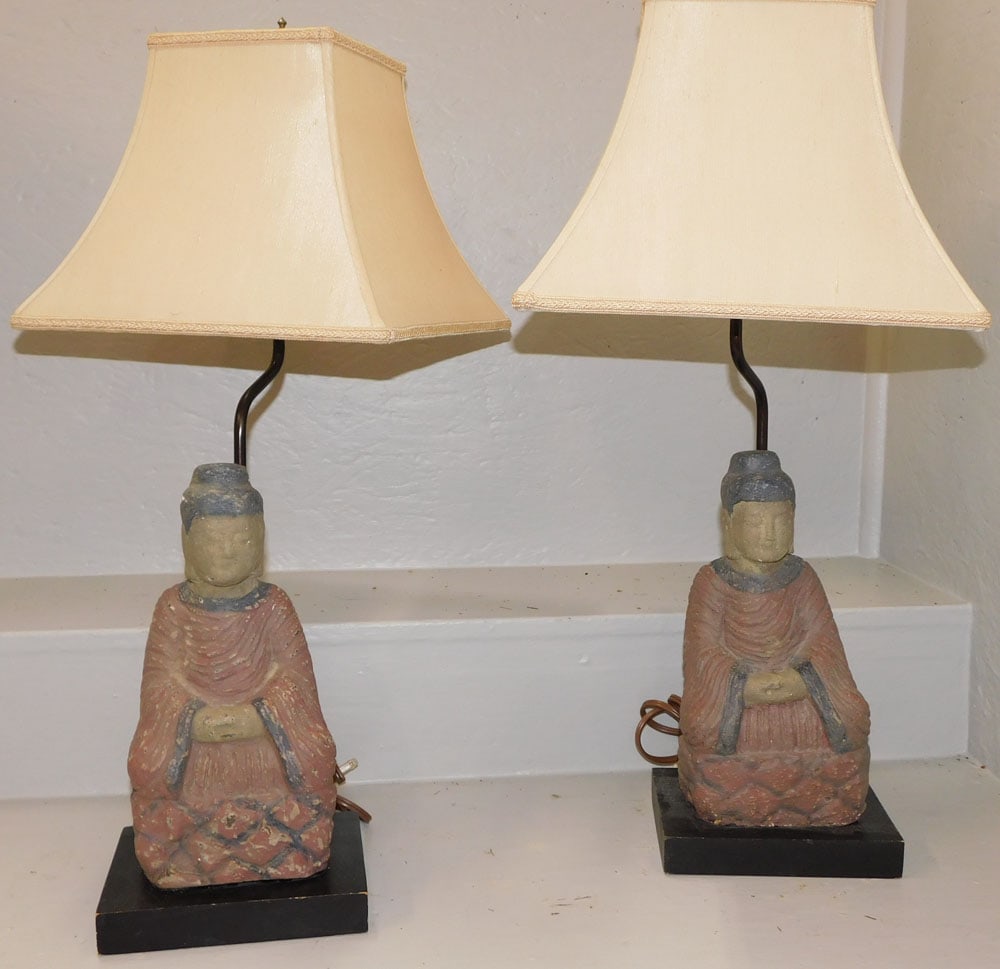 pair oriental painted ceramic figural lamps (1 of 3)