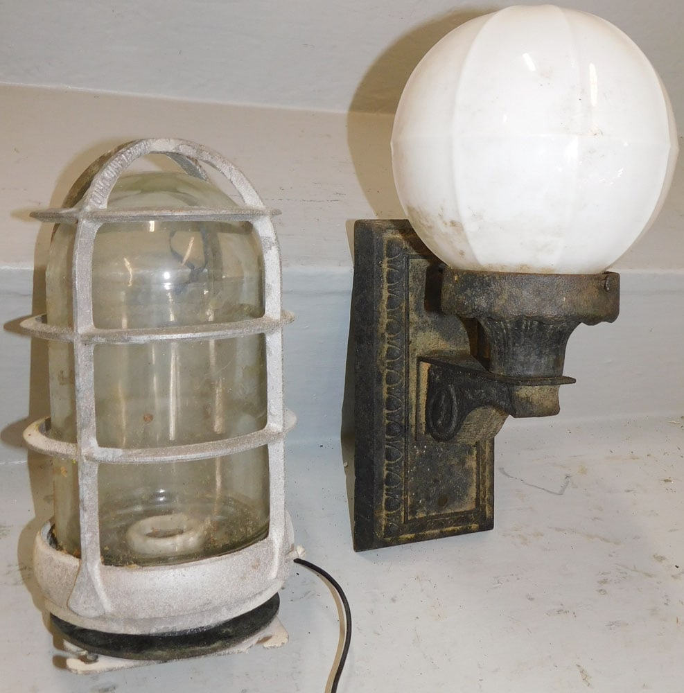cast aluminum industrial light and cast iron wall sconce (1 of 3)