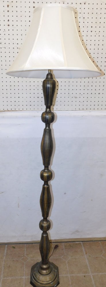 brass floor lamp: brass floor lamp . 64" H "ALL DESCRIPTIONS AND ANY CONDITION STATEMENT GIVEN BY LANGSTON AUCTION GALLERY ARE STRICTLY OPINIONS AND LANGSTON'S SHALL HAVE NO RESPONSIBILITY FOR ERRORS OR OMISSIONS. THE 