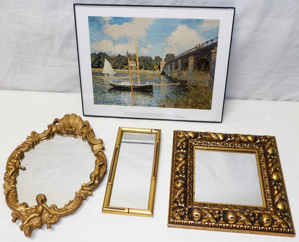 Framed Claude Monet Print and Three Ornate Mirrors (1 of 4)