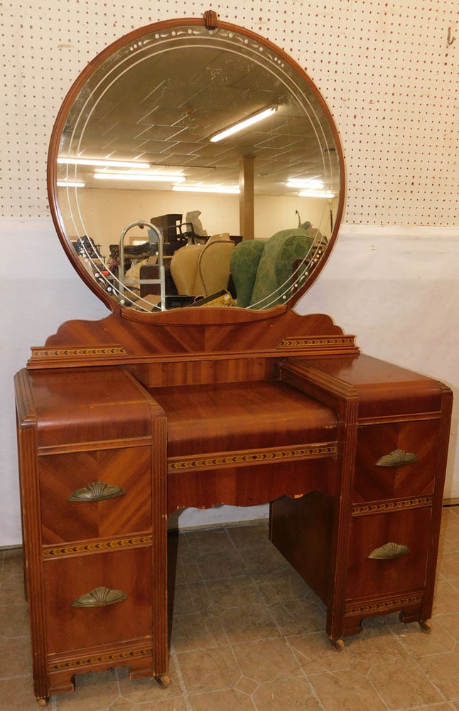 Vintage Walnut Inlaid Waterfall Vanity (1 of 3)