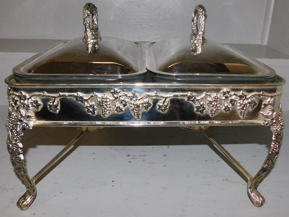 Silverplated Double Dish Warming Stand (1 of 4)