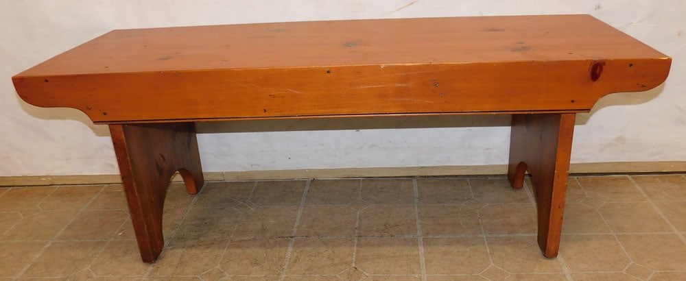 Pine Bench: Pine Bench. 48" W 17 1/2" D 18" H "ALL DESCRIPTIONS AND ANY CONDITION STATEMENT GIVEN BY LANGSTON AUCTION GALLERY ARE STRICTLY OPINIONS AND LANGSTON'S SHALL HAVE NO RESPONSIBILITY FOR ERRORS OR OMISSI