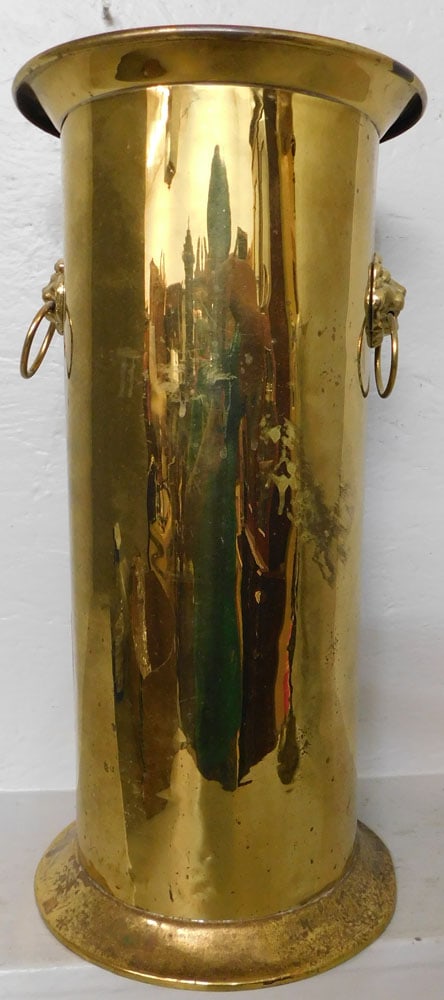 Brass Umbrella Stand: Brass Umbrella Stand. 21" H "ALL DESCRIPTIONS AND ANY CONDITION STATEMENT GIVEN BY LANGSTON AUCTION GALLERY ARE STRICTLY OPINIONS AND LANGSTON'S SHALL HAVE NO RESPONSIBILITY FOR ERRORS OR OMISSIONS. T