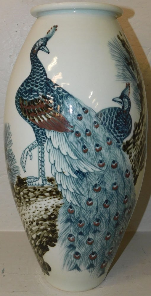 Oriental Porcelain Peacock Paint Decorated Vase (1 of 3)