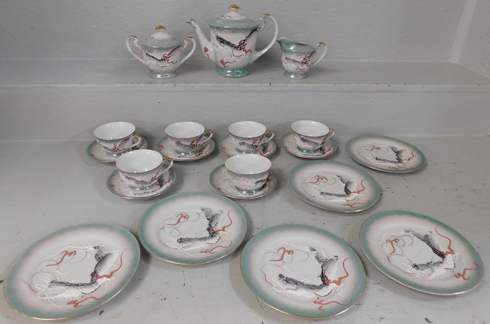 Oriental Porcelain Tea Set with Dragon Motif (1 of 7)