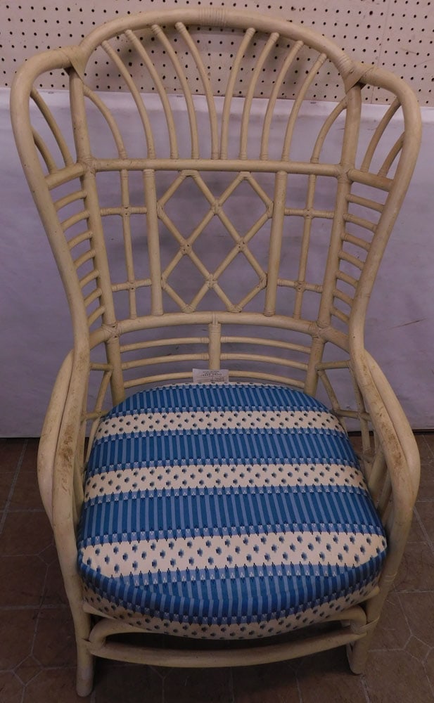 Painted Rattan High Back Arm Chair (1 of 6)
