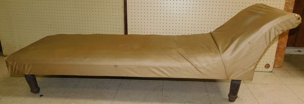 Antique Walnut & Upholstered Chase Lounge: Antique Walnut & Upholstered Chase Lounge. 66 1/4" W 22" D 23" H "ALL DESCRIPTIONS AND ANY CONDITION STATEMENT GIVEN BY LANGSTON AUCTION GALLERY ARE STRICTLY OPINIONS AND LANGSTON'S SHALL HAVE NO RESP