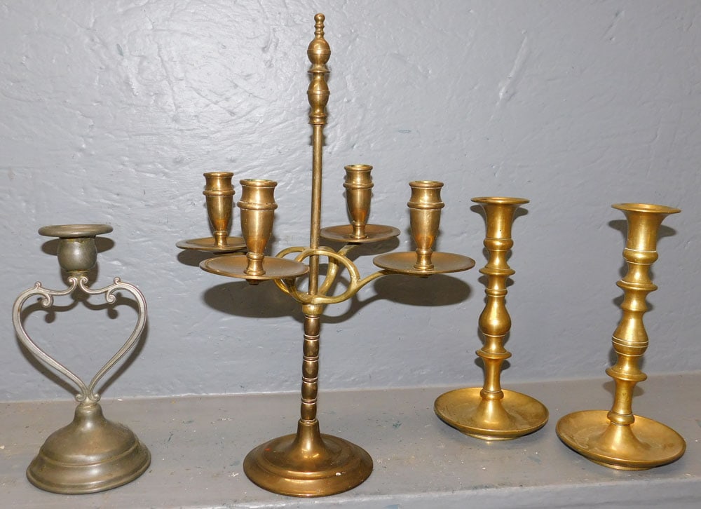 Lot of Antique Brass Lamps & Candlesticks (1 of 4)