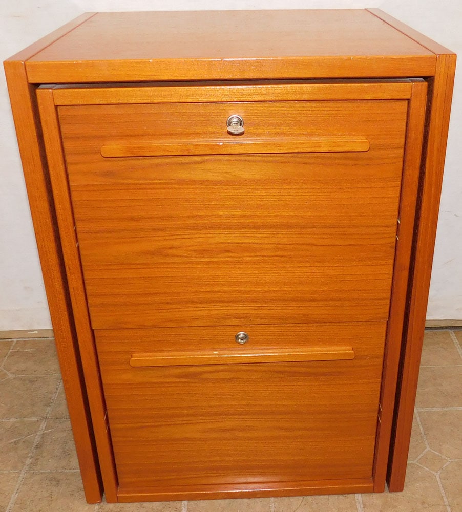 Mid Century Modern Teak Wood 2 Drawer Filing Cabinet (1 of 5)