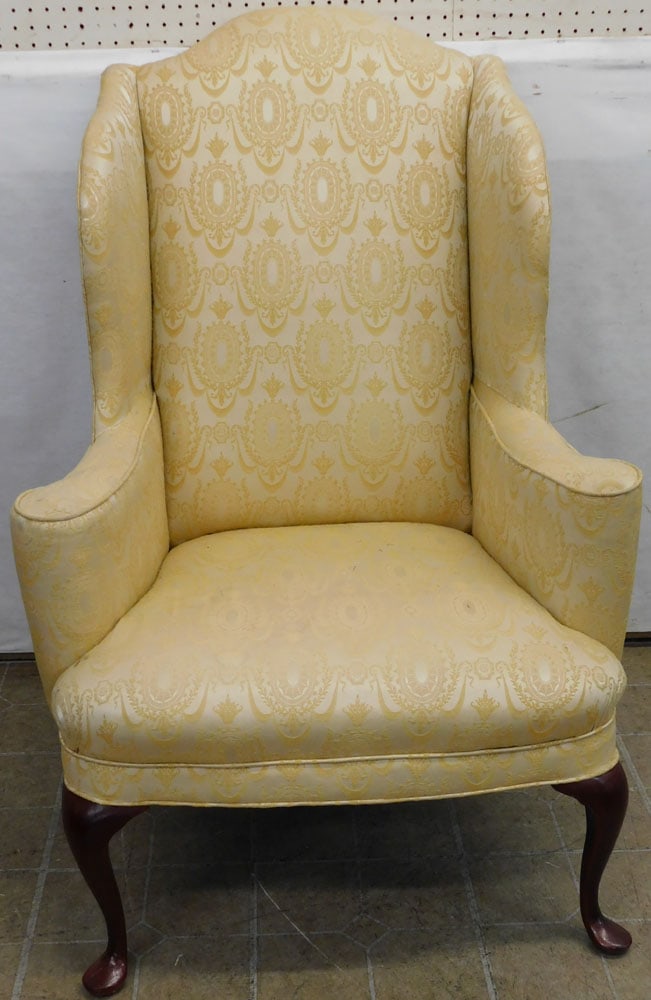 Upholstered Wing Back Chair: Upholstered Wing Back Chair. 45" H "ALL DESCRIPTIONS AND ANY CONDITION STATEMENT GIVEN BY LANGSTON AUCTION GALLERY ARE STRICTLY OPINIONS AND LANGSTON'S SHALL HAVE NO RESPONSIBILITY FOR ERRORS OR OMISS