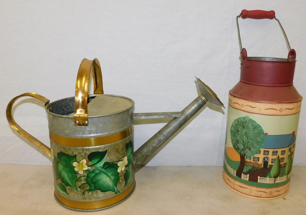 Paint Decorated Galvanized Watering Can & Paint Decorated Milk Can (1 of 4)