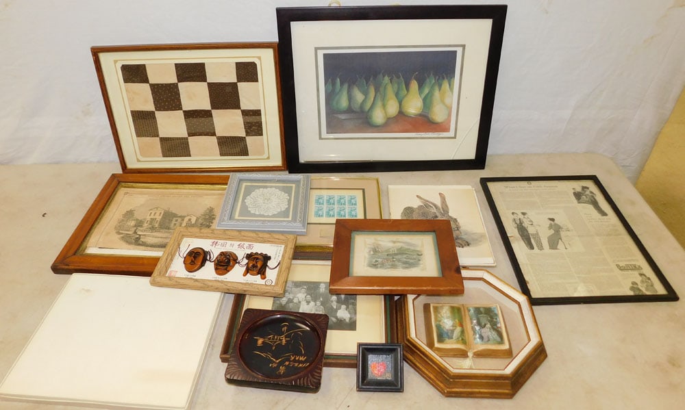 Lot of Framed Prints, Framed Golf Stamps, & Framed Quilt (1 of 5)