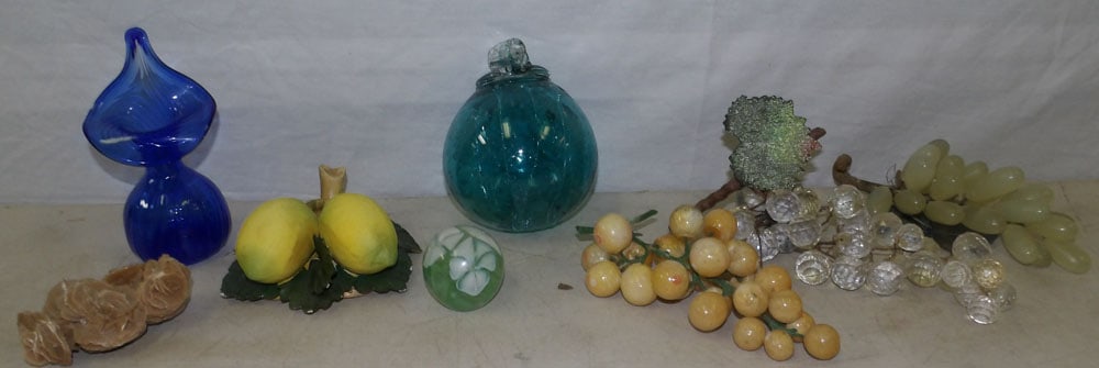 Lot of Alabaster, Jade Fruit, & Other Glass Items: Lot of Alabaster, Jade Fruit, & Other Glass Items. ALL DESCRIPTIONS AND ANY CONDITION STATEMENT GIVEN BY LANGSTON AUCTION GALLERY ARE STRICTLY OPINIONS AND LANGSTON'S SHALL HAVE NO RESPONSIBILITY FOR