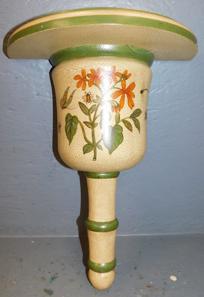 Painted Bracket with Butterfly & Dragon Motif: Painted Bracket with Butterfly & Dragon Motif. 11" W 5 1/2" D 14 1/2" H ALL DESCRIPTIONS AND ANY CONDITION STATEMENT GIVEN BY LANGSTON AUCTION GALLERY ARE STRICTLY OPINIONS AND LANGSTON'S SHALL HAVE N