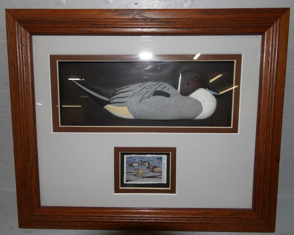 Framed Enclosed Ducks Unlimited Wall Decoy & Stamp (1 of 4)