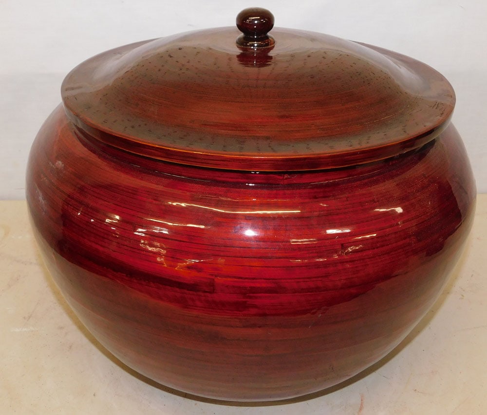 Oriental Red Lacquered Bamboo Covered Jar (1 of 3)