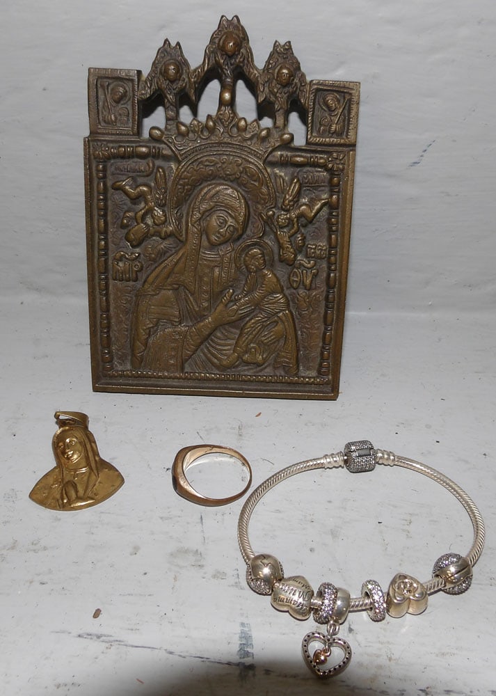 Bronze Russian Icon & Brass Ring (1 of 2)