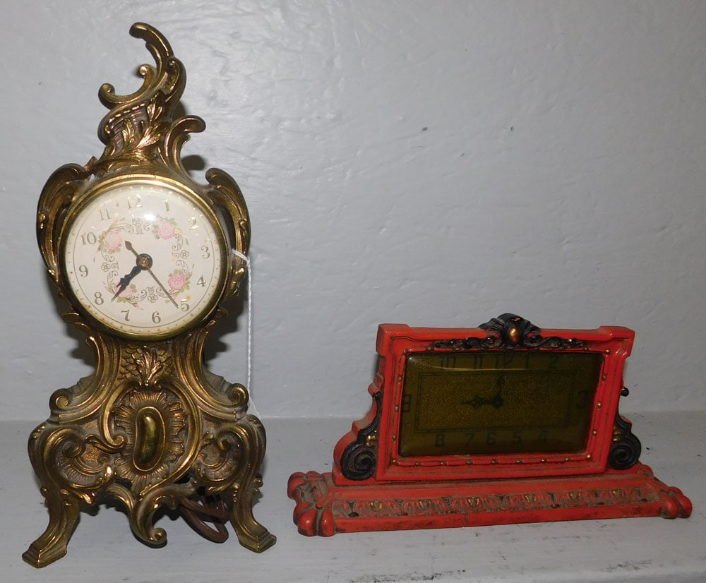 Gilded Metal Clock & Painted Metal Vintage Shelf Clock (1 of 1)
