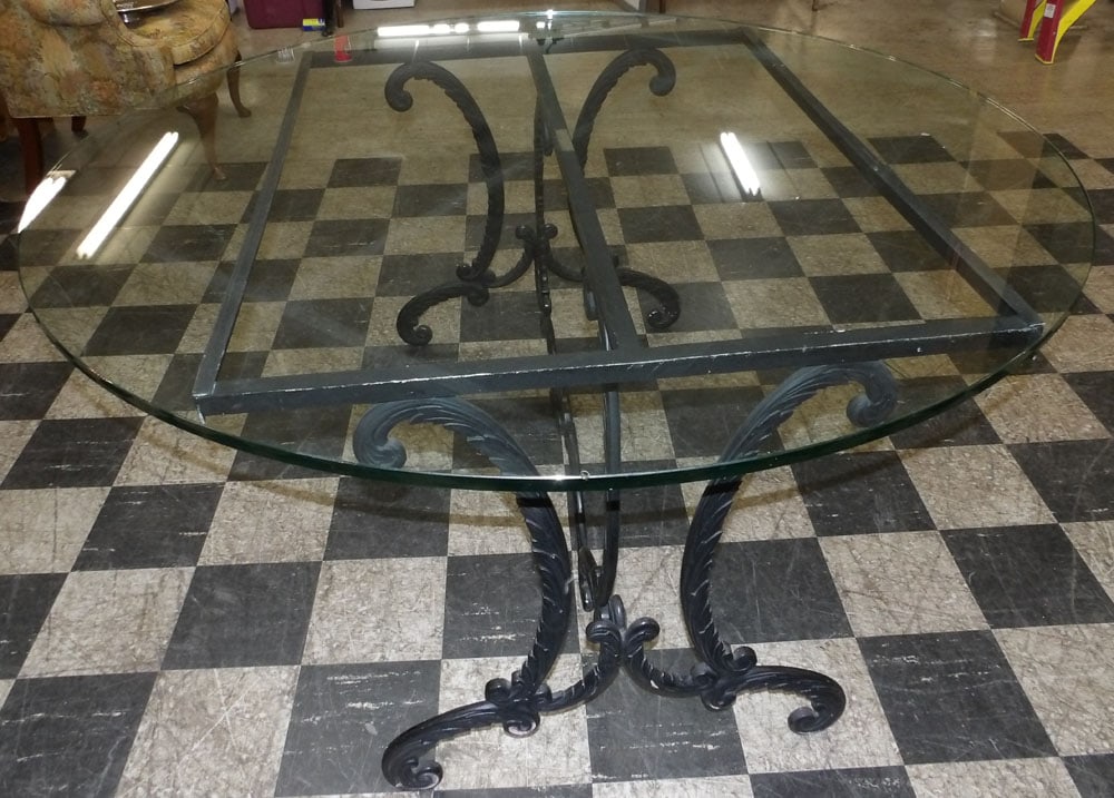 Round Glass Top Table with Painted Metal Base (1 of 4)