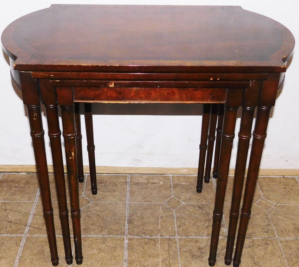 Set of 3 Mahogany & Burl Nesting Tables (1 of 4)