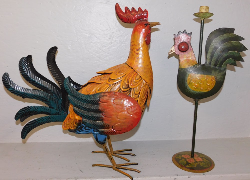 Painted Metal Chicken & Painted Metal Rooster Candlestick (1 of 3)