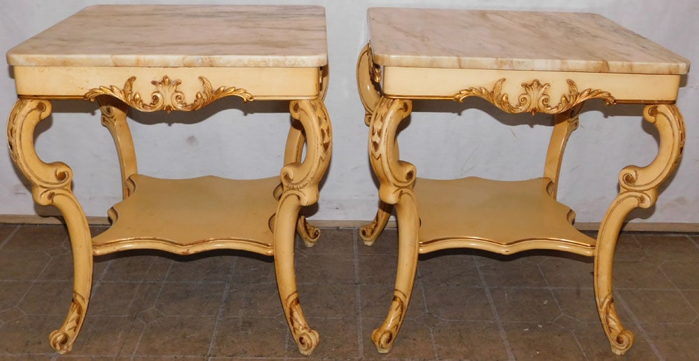 Pair of Painted French Marble Top End Tables (1 of 3)