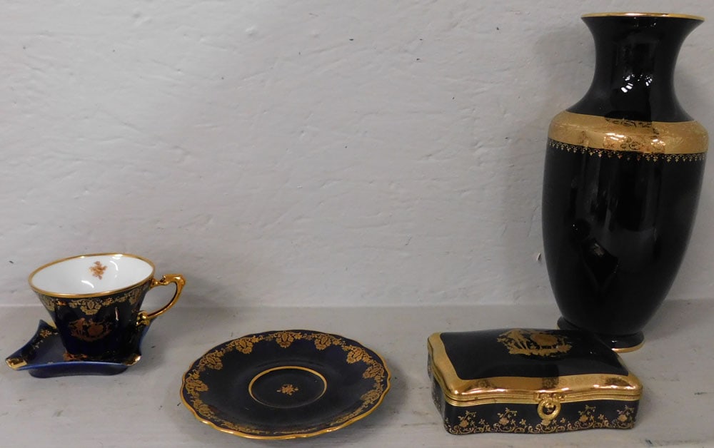 Lot of Limoges Porcelain: Lot of Limoges Porcelain. Up to 11" H ALL DESCRIPTIONS AND ANY CONDITION STATEMENT GIVEN BY LANGSTON AUCTION GALLERY ARE STRICTLY OPINIONS AND LANGSTON'S SHALL HAVE NO RESPONSIBILITY FOR ERRORS OR OMI