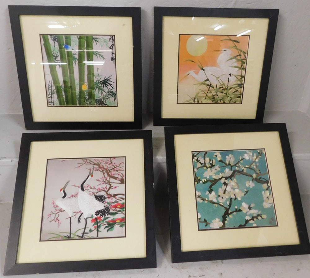 4 Framed Silk Oriental Embroideries (1 of 7)
