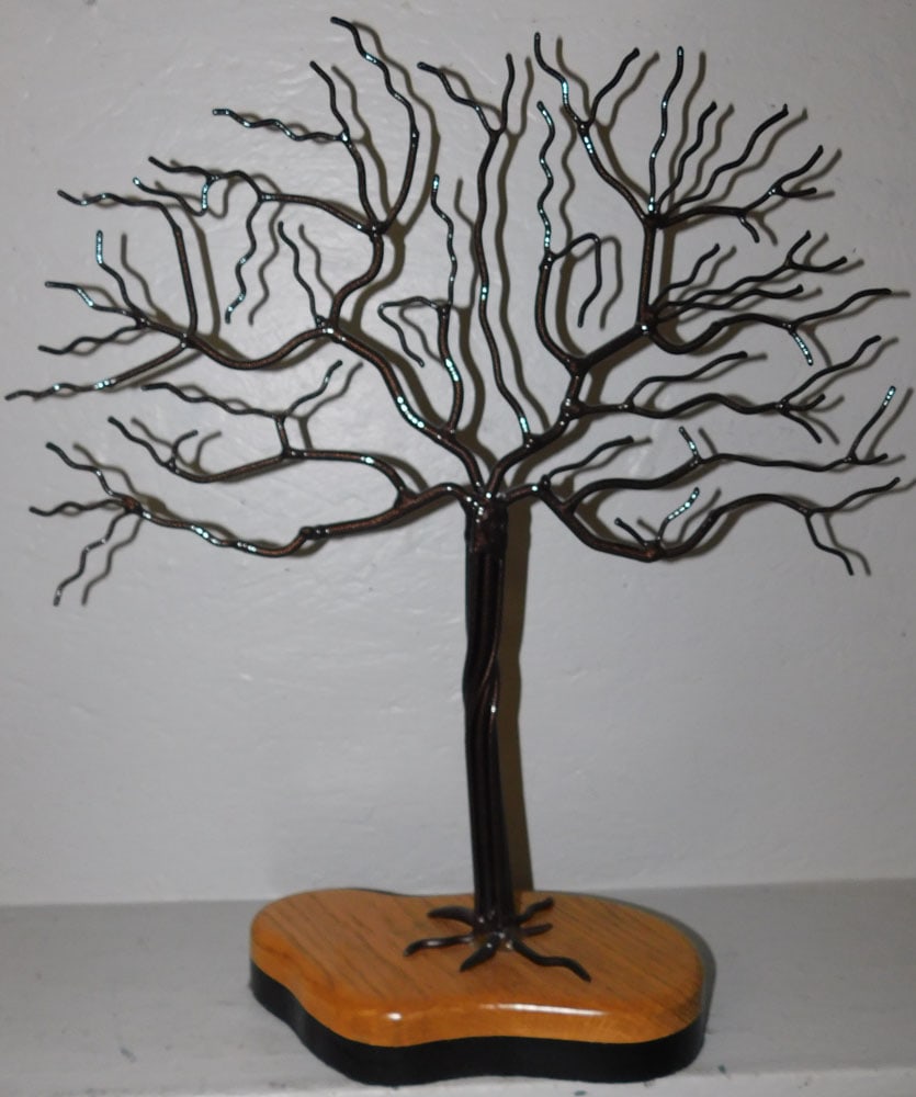 Modern Metal Tree Statue on Oak Stand (1 of 3)