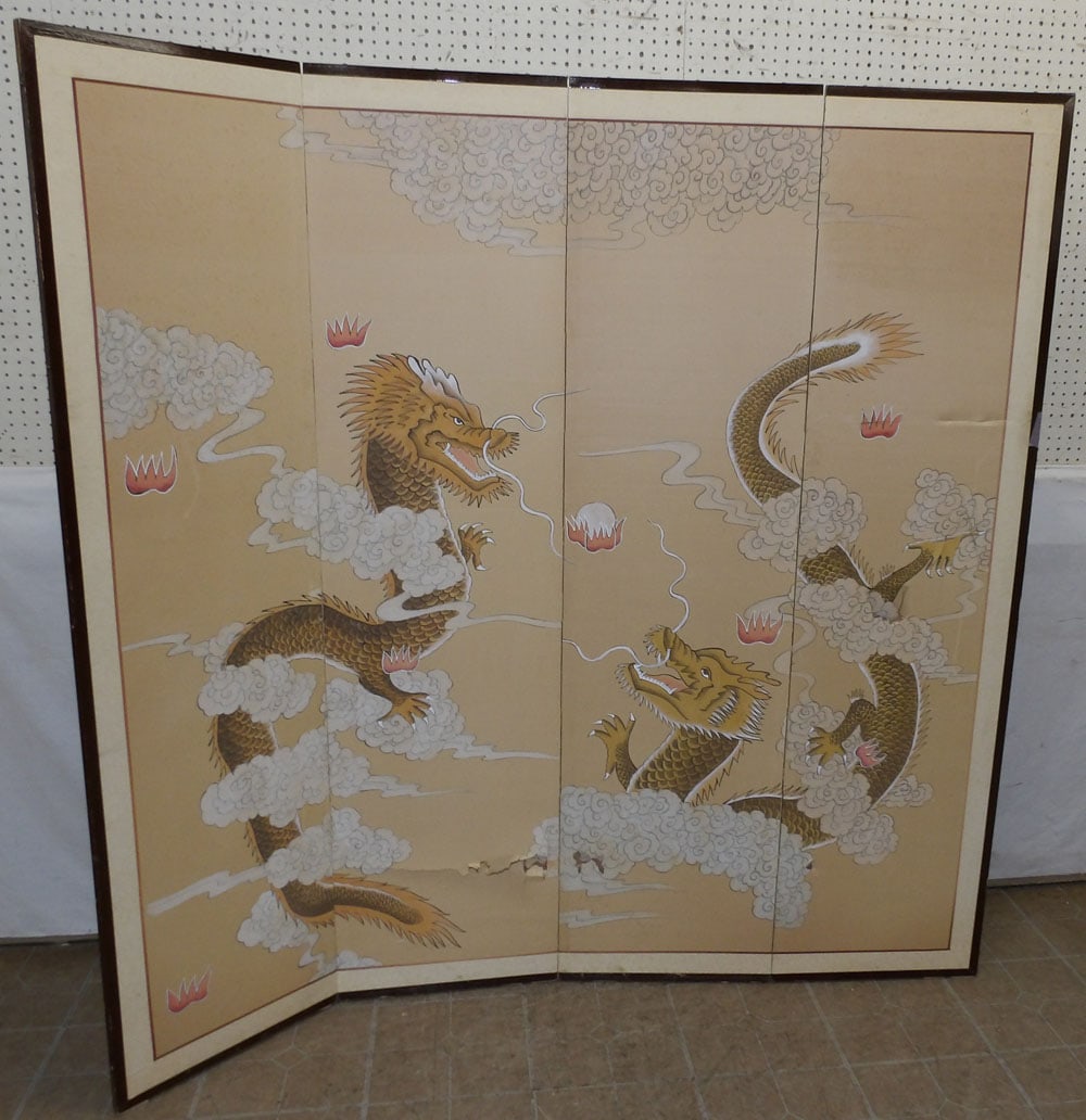 Oriental 4 Panel Watercolor Room Divider, (As Is) (1 of 5)