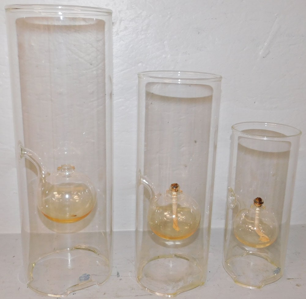 3 Glass Oil Lamps: 3 Glass Oil Lamps. Up to 15" H ALL DESCRIPTIONS AND ANY CONDITION STATEMENT GIVEN BY LANGSTON AUCTION GALLERY ARE STRICTLY OPINIONS AND LANGSTON'S SHALL HAVE NO RESPONSIBILITY FOR ERRORS OR OMISSIONS.