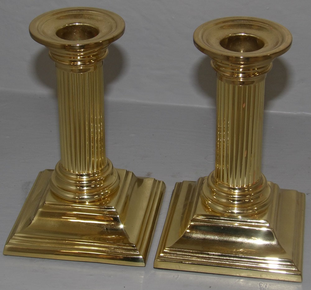 Pair of Baldwin Smithsonian Institute Brass Square Base Candleholders (1 of 2)