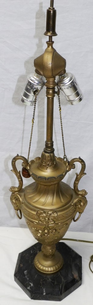 Antique Gilt Decorated 2 Light Ram's Head Urn Form Marble Base Lamp (1 of 3)