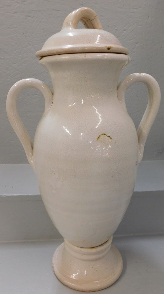 Painted Porcelain Urn: Painted Porcelain Urn. 22 1/2" H ALL DESCRIPTIONS AND ANY CONDITION STATEMENT GIVEN BY LANGSTON AUCTION GALLERY ARE STRICTLY OPINIONS AND LANGSTON'S SHALL HAVE NO RESPONSIBILITY FOR ERRORS OR OMISSION