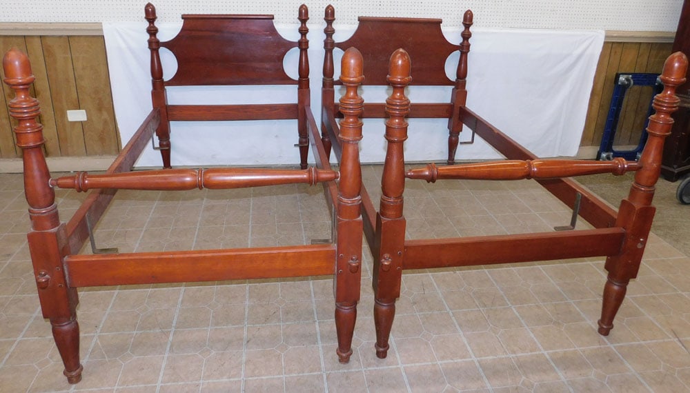 Pair Cherry Twin Beds With Acorn Finials (1 of 6)