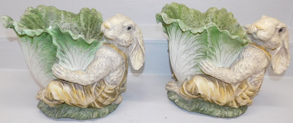 Pair Bunny Resin Planters (1 of 3)