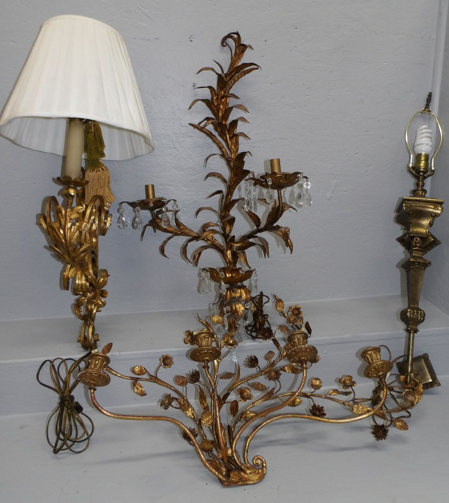 Lot 4 Gilt Metal Wall Sconces (1 of 5)